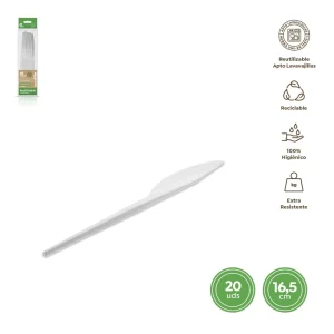 20 Facas Reutilizáveis Branco 16.5cm