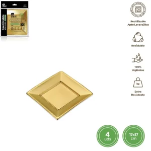 4 Pratos Fundo Dourado 17cm