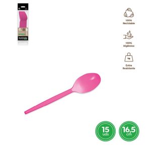 15 Colheres Reutilizáveis Rosa Forte 16.5cm