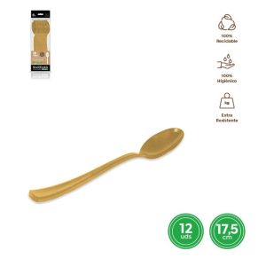 12 Colheres Reutilizáveis Ouro 17.5cm
