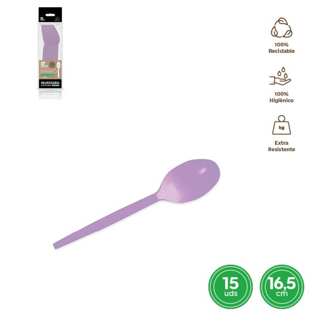 15 Colheres Reutilizáveis Lilás 16.5cm