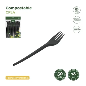 50 Garfos Preto Reutilizáveis 18cm