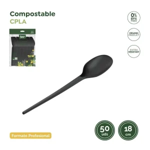 50 Colheres Preto Reutilizáveis 18cm