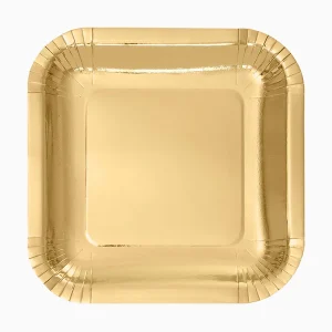 10 Pratos Quadrado Biodegradável Dourado 20cm