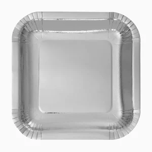 10 Pratos Quadrado Biodegradável Prata 20cm