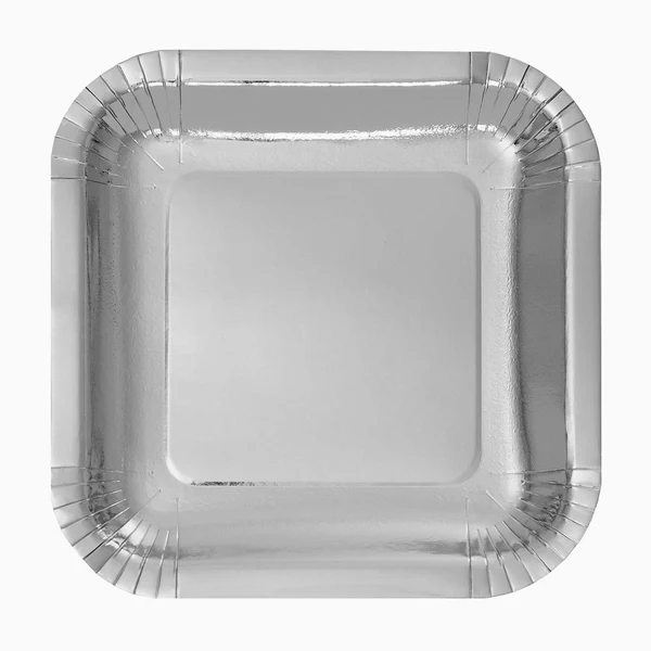 10 Pratos Quadrado Biodegradável Prata 20cm