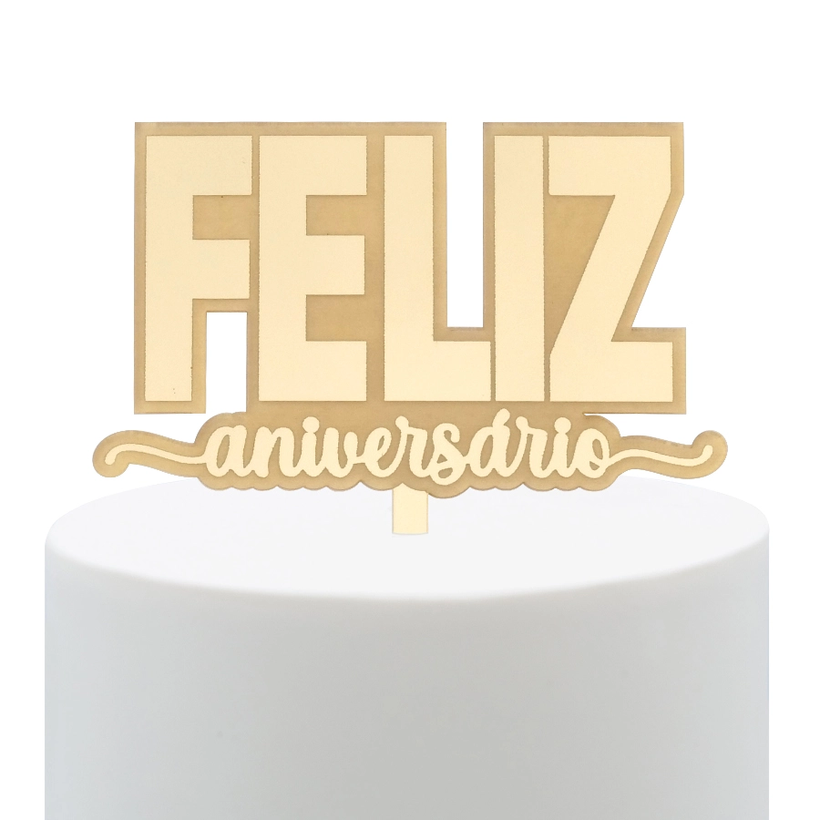 Topo Bolo Feliz Aniversário em Acrílico