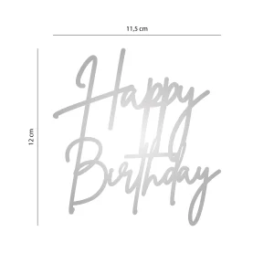 Aplique para Bolo Happy Birthday Prata