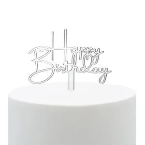 Topo de Bolo Happy Birthday Prata