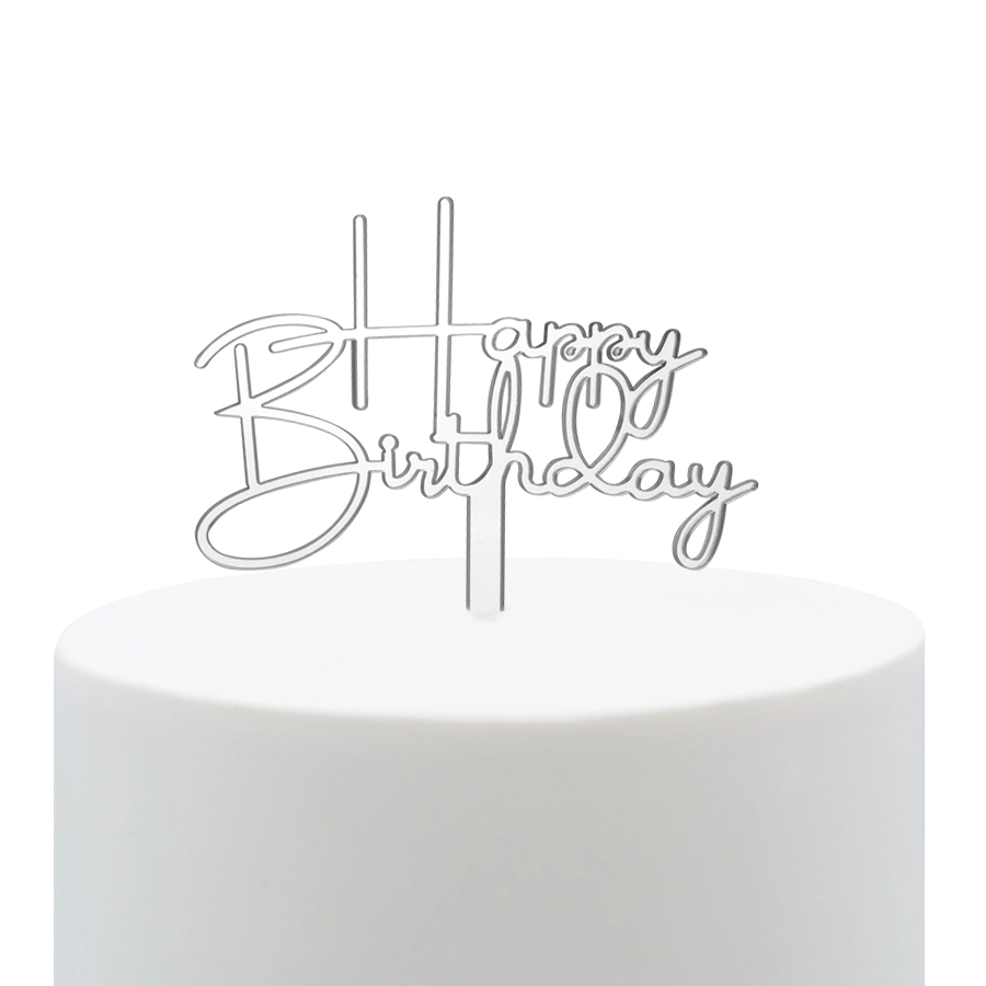 Topo de Bolo Happy Birthday Prata - Image 2