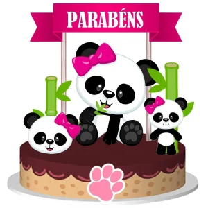 Topo de Bolo em Papel Panda Rosa