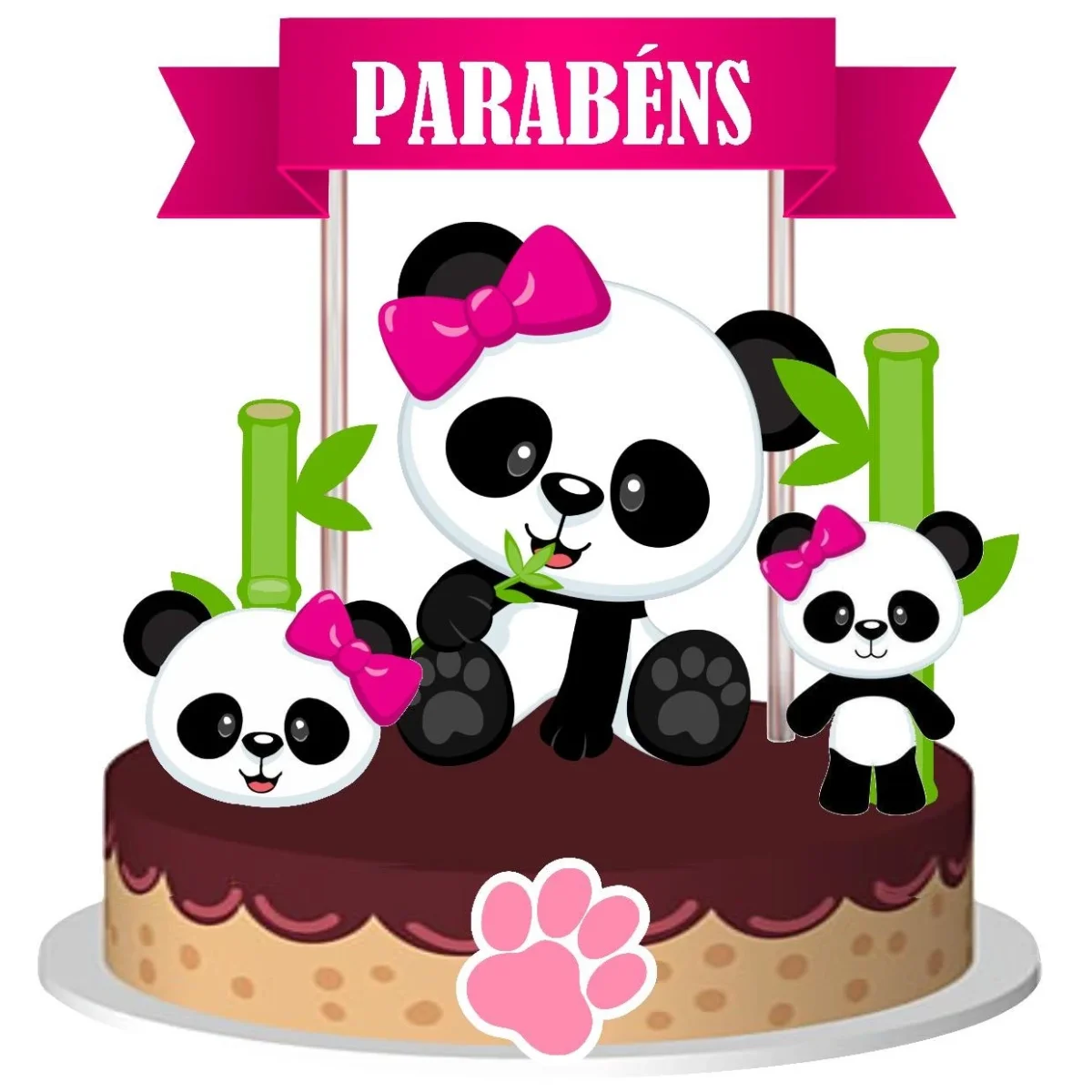 Topo de Bolo em Papel Panda Rosa