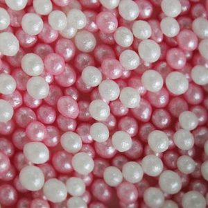 Decoração Açúcar Pérolas Branca e Rosa 4mm 90g